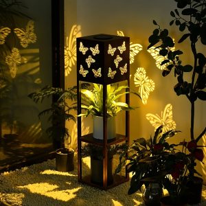 Solar Trellis Light, Outdoor Decorative Light, 2.58ft, 2500 MAh, Butterfly Projector Light With Two Tier Plant Stand, High Quality Metal Trellis For Patio, Garden, Lawn Decoration