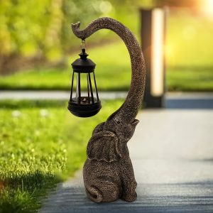 1pc Solar-Powered Garden Statue, Elephant Figure With Lantern, Resin Art For Yard, Lawn & Garden Decor, Outdoor/Indoor Landscape Lighting
